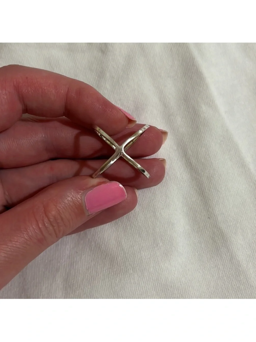 Delicate Crossed Band Ring in Silver with Pavé Crystals